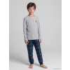 LCW Kids Gri Nakışlı Bisiklet Yaka Erkek Çocuk Pijama Takım