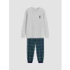 LCW Kids Gri Nakışlı Bisiklet Yaka Erkek Çocuk Pijama Takım