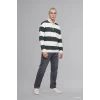 Defacto C7045AXGN498 Yeşil Boxy Fit Dik Yaka Yarım Fermuarlı Çizgili Sweatshirt