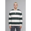 Defacto C7045AXGN498 Yeşil Boxy Fit Dik Yaka Yarım Fermuarlı Çizgili Sweatshirt