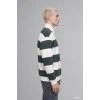 Defacto C7045AXGN498 Yeşil Boxy Fit Dik Yaka Yarım Fermuarlı Çizgili Sweatshirt