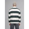 Defacto C7045AXGN498 Yeşil Boxy Fit Dik Yaka Yarım Fermuarlı Çizgili Sweatshirt