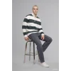 Defacto C7045AXGN498 Yeşil Boxy Fit Dik Yaka Yarım Fermuarlı Çizgili Sweatshirt