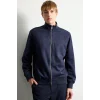 Defacto D1524AXNV253 Lacivert Ultra Yumuşak Slim Fit Dik Yaka Astarlı Fermuarlı Cepli Süet Mevsimlik Mont