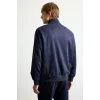 Defacto D1524AXNV253 Lacivert Ultra Yumuşak Slim Fit Dik Yaka Astarlı Fermuarlı Cepli Süet Mevsimlik Mont
