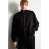 Defacto D1524AXBK27 Siyah Ultra Yumuşak Slim Fit Dik Yaka Astarlı Fermuarlı Cepli Süet Mevsimlik Mont