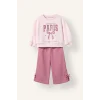 Defacto I7733A5PN67 Pembe 2li Takım Baskılı Sweatshirt Eşofman Altı Kız Bebek