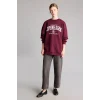 Defacto I3322AXBR232 Bordo Oversize Bisiklet Yaka Baskılı Kalın Sweatshirt