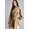 Defacto H3217AXKH185 Haki %100 Pamuk Regular Fit Dik Yaka Kuşaklı Poplin Uzun Kollu Tunik