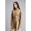 Defacto H3217AXKH185 Haki %100 Pamuk Regular Fit Dik Yaka Kuşaklı Poplin Uzun Kollu Tunik