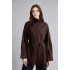 Defacto H3217AXBN340 Kahve %100 Pamuk Regular Fit Dik Yaka Kuşaklı Poplin Uzun Kollu Tunik