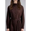 Defacto H3217AXBN340 Kahve %100 Pamuk Regular Fit Dik Yaka Kuşaklı Poplin Uzun Kollu Tunik