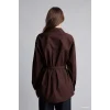 Defacto H3217AXBN340 Kahve %100 Pamuk Regular Fit Dik Yaka Kuşaklı Poplin Uzun Kollu Tunik