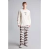 Defacto H9920AXER238 Ekru %100 Pamuk Baskılı Ekoseli New Regular Fit Uzun Kollu 2li Flanel Pijama Takımı