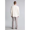 Defacto H9920AXER238 Ekru %100 Pamuk Baskılı Ekoseli New Regular Fit Uzun Kollu 2li Flanel Pijama Takımı