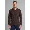 Defacto I2734AXBN338 Kahve Regular Fit Düğmeli Polo Yaka Basic Sweatshirt