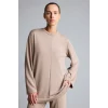Defacto I4194AXBG73 Bej Regular Fit Bisiklet Yaka Önü Dikiş Detaylı Uzun Kollu Tunik Basic Sweatshirt