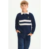 Defacto I3296A8NV31 Lacivert Oversize Polo Yaka Çizgili İçi Yumuşak Tüylü Uzun Kollu Sweatshirt Erkek Çocuk