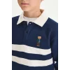 Defacto I3296A8NV31 Lacivert Oversize Polo Yaka Çizgili İçi Yumuşak Tüylü Uzun Kollu Sweatshirt Erkek Çocuk