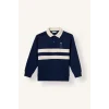 Defacto I3296A8NV31 Lacivert Oversize Polo Yaka Çizgili İçi Yumuşak Tüylü Uzun Kollu Sweatshirt Erkek Çocuk