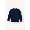 Defacto I3296A8NV31 Lacivert Oversize Polo Yaka Çizgili İçi Yumuşak Tüylü Uzun Kollu Sweatshirt Erkek Çocuk