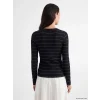LCW EVERYDAY Siyah Bisiklet Yaka Çizgili Kadın Fitilli Body