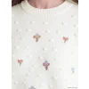 LCW Modest Ekru Bisiklet Yaka Çiçek Nakışlı Kadın Triko Tunik