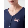 LCW Young Lacivert V Yaka Nakışlı Kadın Pijama Takım