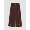 LCW Kids Kahverengi Kız Çocuk Çiçekli Gabardin Pantolon