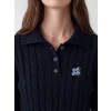 LCW Modest Lacivert Polo Yaka Desenli Kadın Triko Kazak