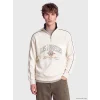 XSIDE Bej Dik Yaka Baskılı Erkek Sweatshirt