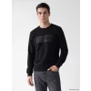 LCWAIKIKI Classic Siyah Bisiklet Yaka Baskılı Kalın Erkek Sweatshirt