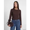 LCW EVERYDAY Kahverengi Bisiklet Yaka Çizgili Kadın Body