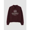 XSIDE Bordo Polo Yaka Nakışlı Oversize Kadın Sweatshirt