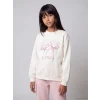 LCW Kids Ekru New York Baskılı Kız Çocuk Kalın Sweatshirt