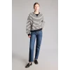 Defacto I3337AXBK81 Siyah Relaxed Fit Bisiklet Yaka Çizgili Kalın Sweatshirt