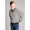 Defacto I3337AXBK81 Siyah Relaxed Fit Bisiklet Yaka Çizgili Kalın Sweatshirt