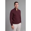 Defacto A5184AXBR34 Bordo Standart Fit Normal Kesim Dik Yaka Yarım Fermuarlı Basic Düz Triko Kazak