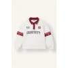 Defacto I7534A8ER105 Ekru Polo Yaka Şerit Detaylı Baskılı Sweatshirt Kız Çocuk