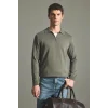 Defacto H7595AXKH82 Haki Standart Fit Yarım Fermuarlı Polo Yaka Triko Basic Kazak