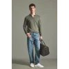 Defacto H7595AXKH82 Haki Standart Fit Yarım Fermuarlı Polo Yaka Triko Basic Kazak