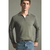 Defacto H7595AXKH82 Haki Standart Fit Yarım Fermuarlı Polo Yaka Triko Basic Kazak