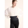 Defacto I9661AXER138 Ekru Bağcık Detaylı Crop Krep Uzun Kollu Basic Bluz