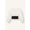 Defacto I9661AXER138 Ekru Bağcık Detaylı Crop Krep Uzun Kollu Basic Bluz