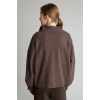Defacto J1456AXBN151 Kahve Relaxed Fit Yarım Fermuarlı Nakışlı Selanik Kumaş Sweatshirt