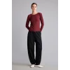 Defacto I4450AXBR115 Bordo Slim Fit Bisiklet Yaka Fitilli Kaşkorse Uzun Kollu Basic Tişört