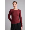 Defacto I4450AXBR115 Bordo Slim Fit Bisiklet Yaka Fitilli Kaşkorse Uzun Kollu Basic Tişört