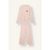 Defacto I6141AXPN436 Pembe Regular Fit V Yaka Düğmeli Nakışlı Uzun Kollu 2li Pijama Takımı