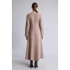 Defacto G8779AXBG644 Bej Pamuklu Bisiklet Yaka Uzun Kollu Selanik Kumaş Maxi Elbise