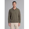 Defacto I2055AXKH422 Haki Regular Fıt Polo Yaka Fitilli Kadife Sweatshirt